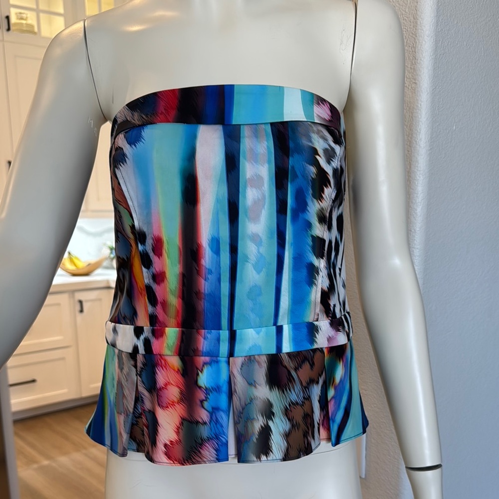 Bebe Blue Bustier Peplum Blouse L